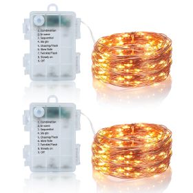 2Pcs LED String Lights 100LED Beads 32.8FT Copper Fairy Lights IP65 Waterproof Battery Operated Flash Lights with Remote Control For Wedding Party Jar (Option: ht(tarm)