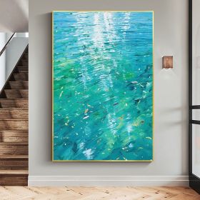 Hand Painted Oil Painting Large Abstract Water Surface Oil Painting on Canvas Original Blue Painting Living Room Home Decor Painting Modern Wall (style: 01, size: 150X220cm)